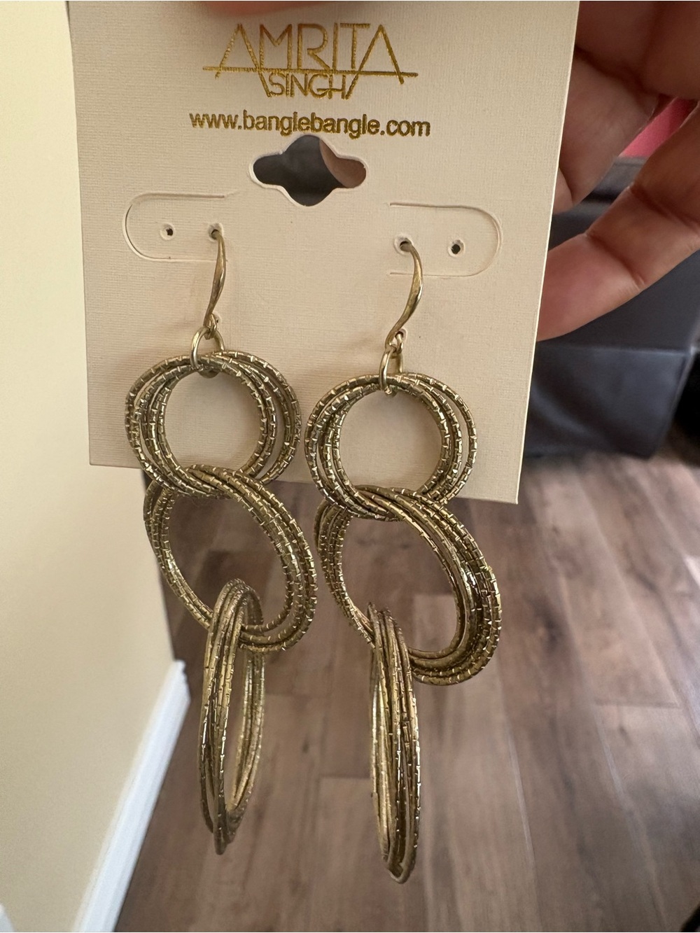 Amrita Singh Textured Gold Multi-Ring Drop Earrings - Picture 4 of 5